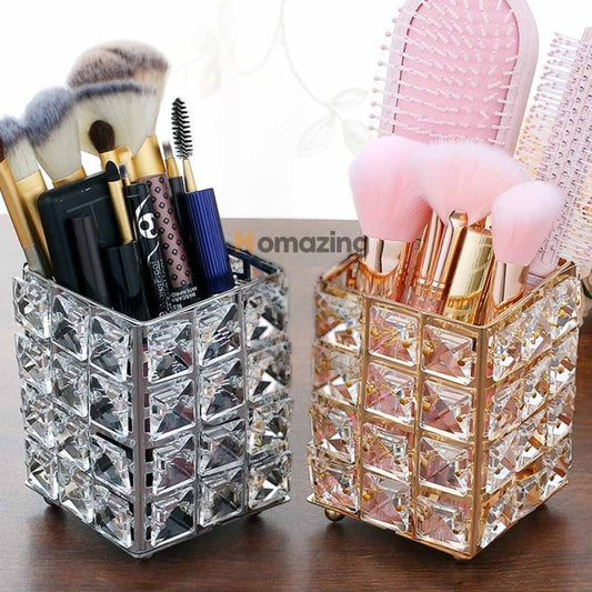 Makeup Brush Organizer Box Metal Crystal
