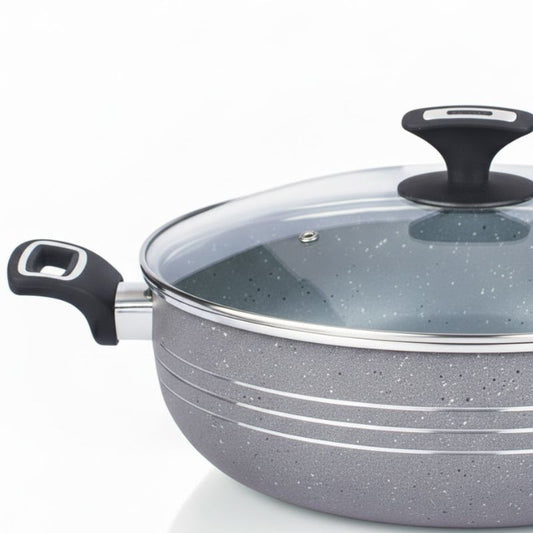 Kitchen King Marble Coated Marbelo Wok Karahi with Glass Lid 30cm