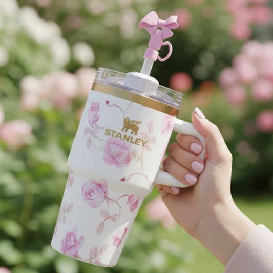 Stanley 14 OZ Tumbler Love Shack Fancy Quencher Ribbon Rosa