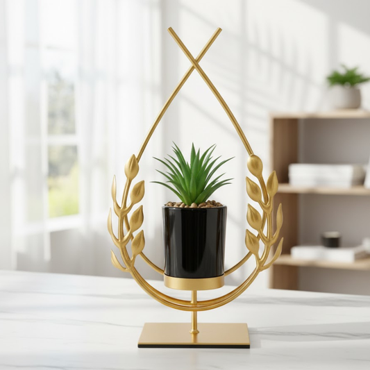 Golden Metal Luxury Leaf Tale Handcrafted Iron Plant Stand
