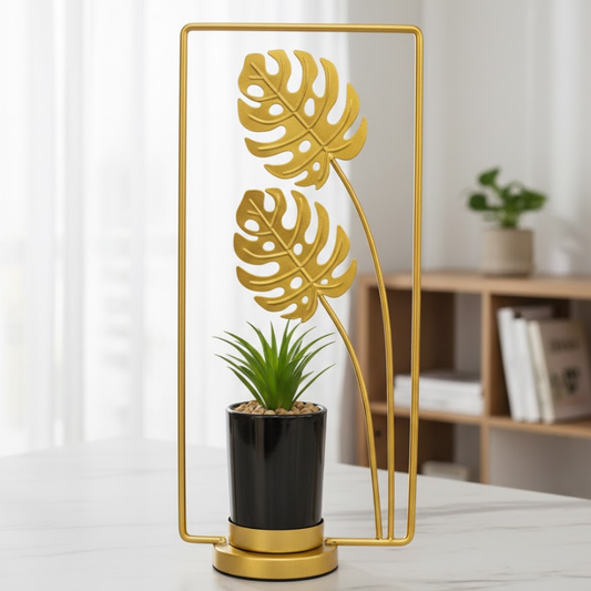 Golden Metal Leaflet Design Luxury Planter With Stand