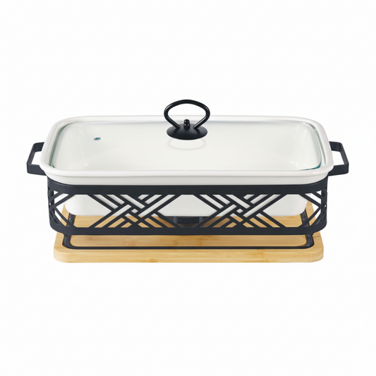 Brilliant 15inch Rectangular Serving Dish Casserole with Candle Stand & Glass Lid
