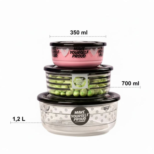 Limon Set of 3 Printed Airtight Glass Container