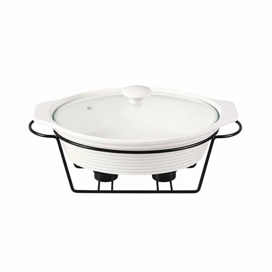 Brilliant Oval Burner Dish with Stand And Glass Lid