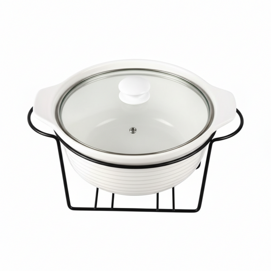 Brilliant Round Burner Casserole Dish with Stand And Glass Lid