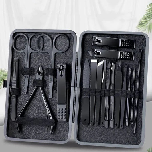 Black Stainless Steel 18PCs Nail Kit Box