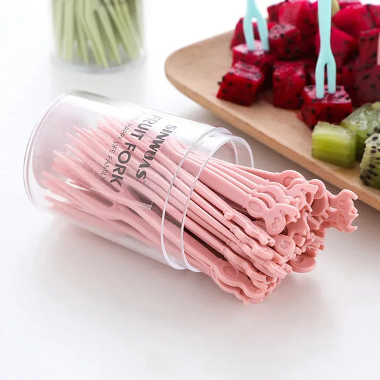 50 Pcs Fruit Forks Set with Box Reusable Mini Dessert & Snack Picks