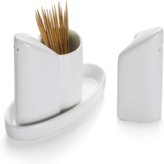 Brilliant Ceramic Salt & Pepper Set with Toothpick Holder 4Piece