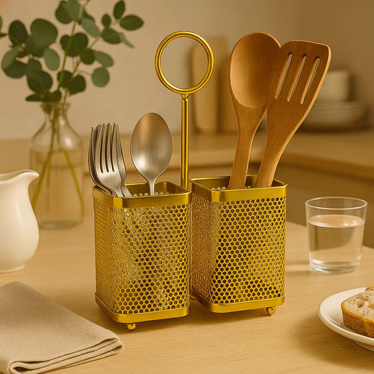 Golden Cutlery Holder Dual Slot Metal