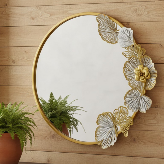 Halo Bloom Gold Floral 40cm Round Mirror Luxury Decorative Wall Accent