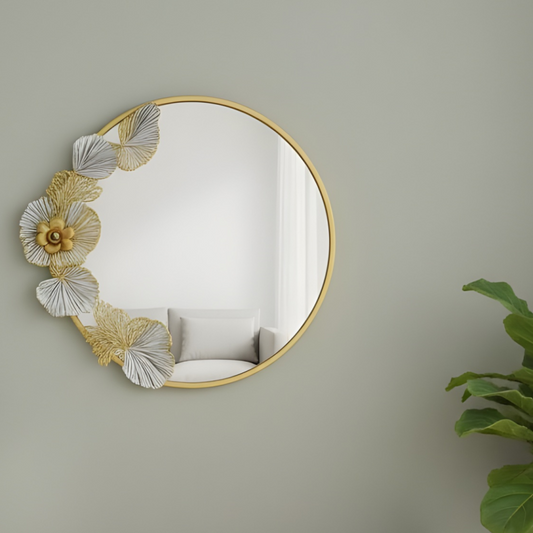 Halo Bloom Gold Floral 40cm Round Mirror Luxury Decorative Wall Accent