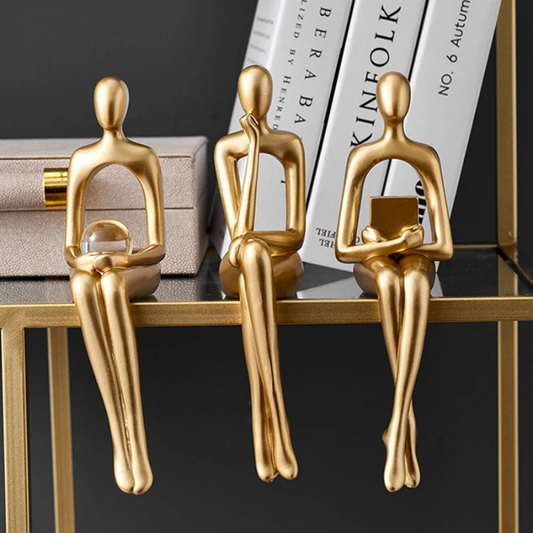 Modern Gold Abstract Thinker Statue Set 3Piece Resin Sculptures