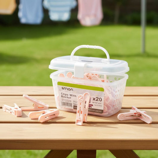 Limon Laundry Essentials 20 Pieces Clips Box with Handle