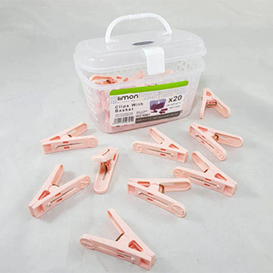 Limon Laundry Essentials 20 Pieces Clips Box with Handle