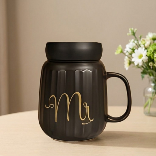 Ceramic Mug with Lid 350 ml Single Piece Tea & Coffee Cup