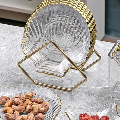Acrylic 8 pcs Shell Shape Plate Set with Metal Stand