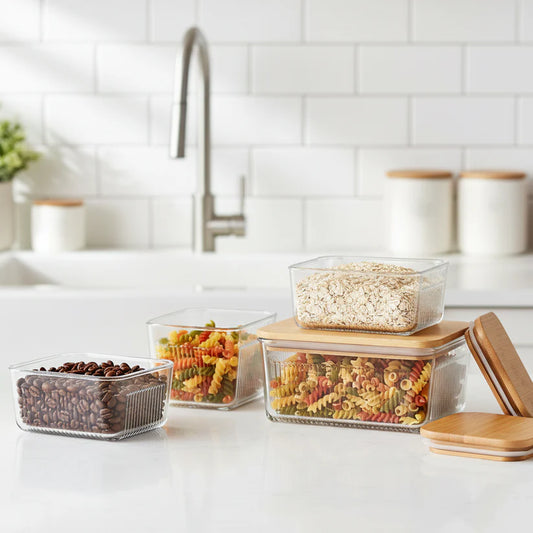 Limon Robust 3 Piece Glass Container Set With Wooden Lid