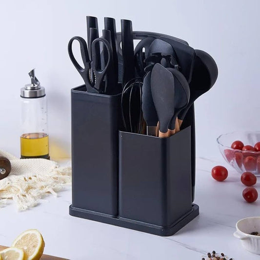 19 Pcs Kitchen Cooking Utensils & Knife Set with Block Holder