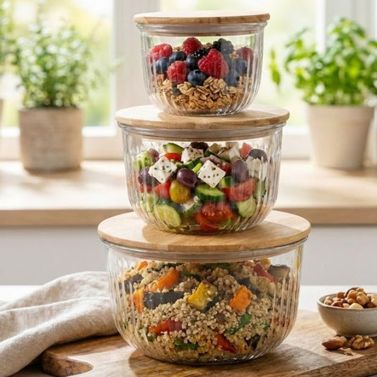 Limon Fluted Design Airtight Glass Bowls Set
