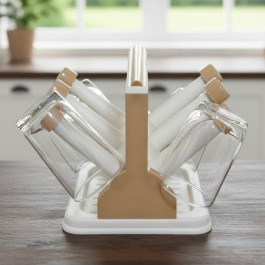 Glass Stand 6 Glass Kitchen Rack with Drip Tray | Wall or Tabletop Organizer