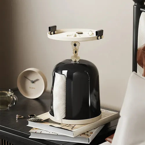 Modern Black Tissue Box Holder with Jewelry Storage Tray