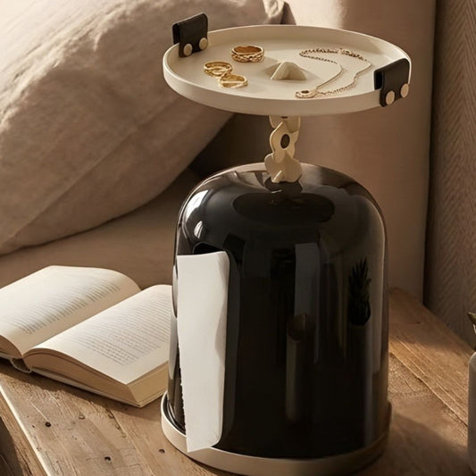 Modern Black Tissue Box Holder with Jewelry Storage Tray
