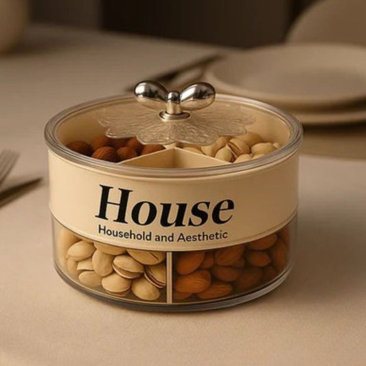 Luxury 4 Grid Dry Fruit & Snack Storage Jar with Crystal Lid