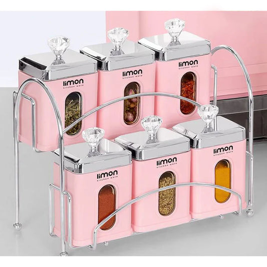 Limon Airtight Spice 6 Piece Jars Rack With Spoons
