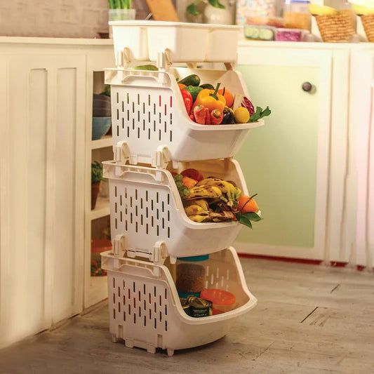 Three Tier Kitchen Rack with Storage Boxes Space Saving Organizer