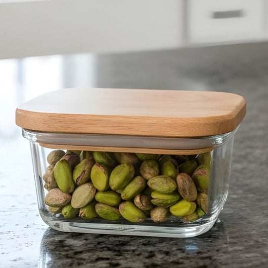Limon Airtight 180 ML Glass Container With Wooden Lid