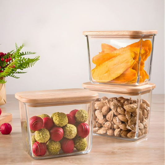Limon Airtight 920 ML Glass Container With Wooden Lid