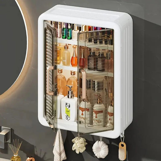 Wall Mounted 3 Layer Storage Cabinet Punch Free Organizer Rack