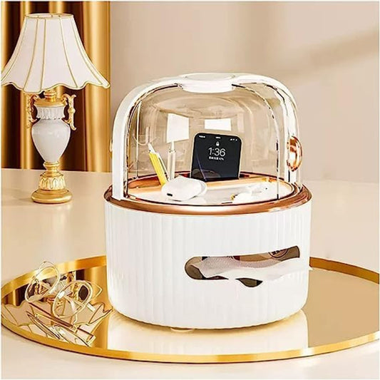Round Tissue Box Cover with Storage – Dustproof Tissue Holder Organizer