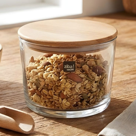 Ziba Airtight 1000 ML Glass Container With Wooden Lid