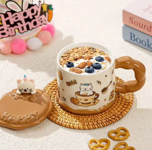 Character Ceramic Mug with Lid 350 ML – Cute & Stylish Coffee Mug