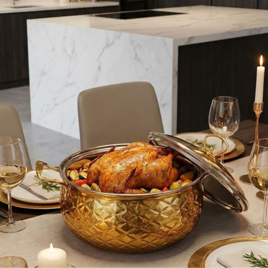 3 PCS Golden Pots with Glass Lids – Elegant Cooking & Serving Set