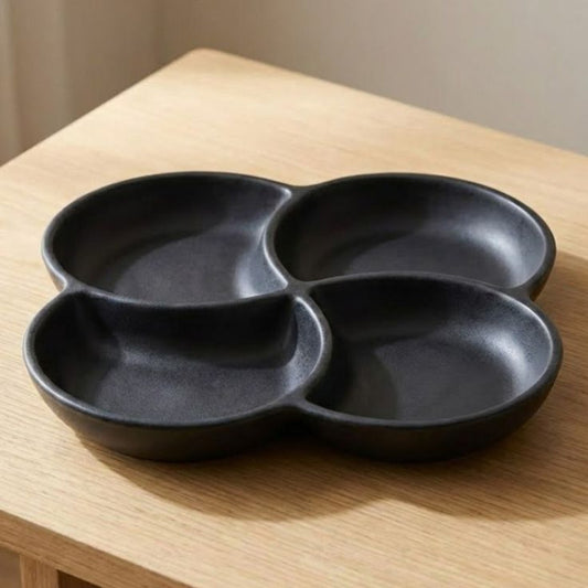4 Section Melamine Black Serving Platter
