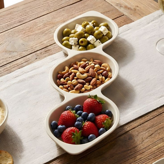 3 Section Melamine Cream Appetizer Platter For Serving Snacks and Dips