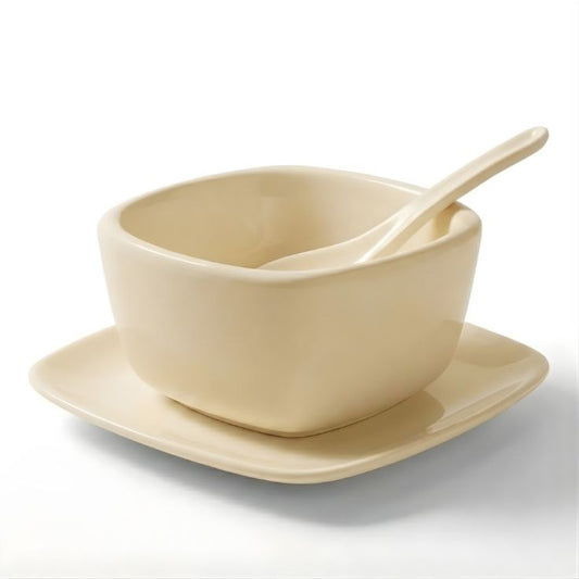 Trifle Cream Bowl With Saucer And Spoon For Serving Soups
