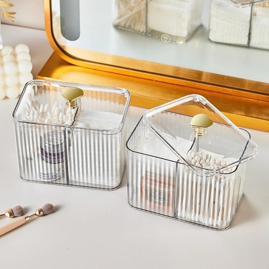 Cotton Swab & Cotton Pad Holder With 3 Compartments