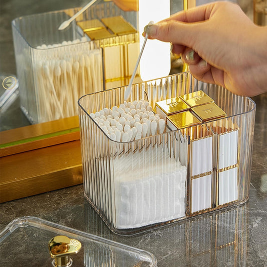 Cotton Swab & Cotton Pad Holder With 3 Compartments