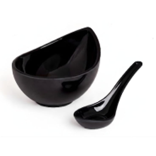 Melamine 2 PCS Black Serving Set OF Bowl And Soup Spoon