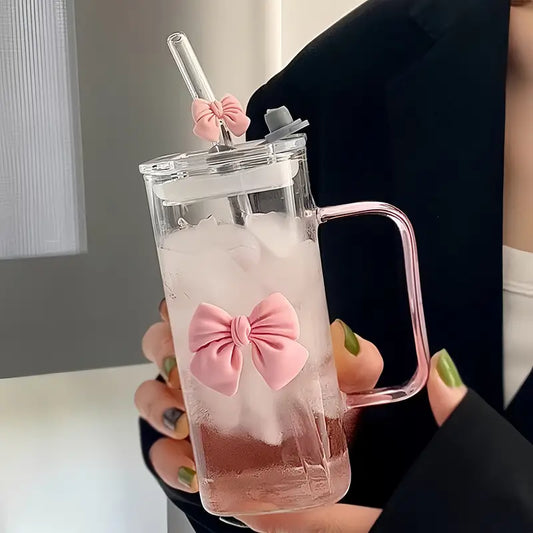 Straw Glass Bottle 450ML Portable Drinking Cup