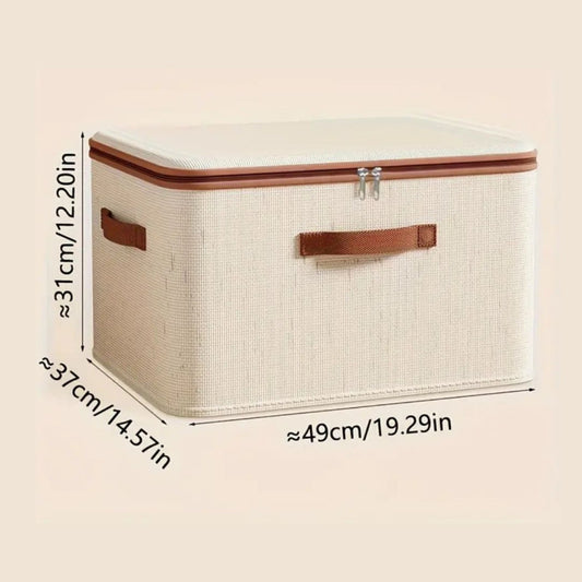 Collapsible Linen Clothes Storage Organizer Box With Dual Zipper