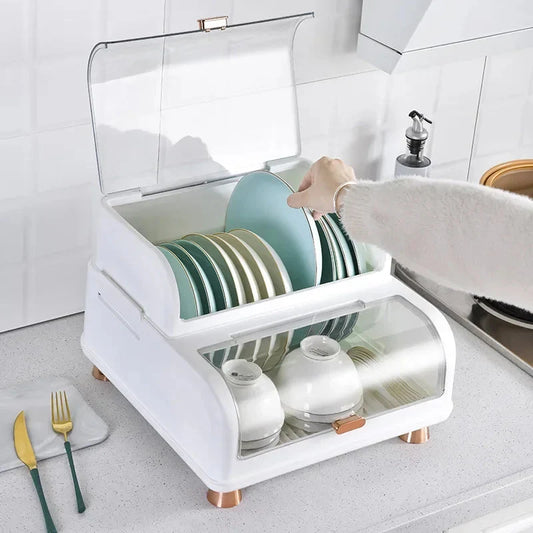 Dustproof Dish Rack Organizer with Cover Kitchen Dish Drying Rack