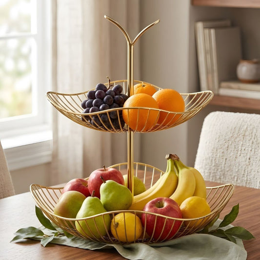 Golden Fruit Basket Decorative Metal Fruit Storage Basket
