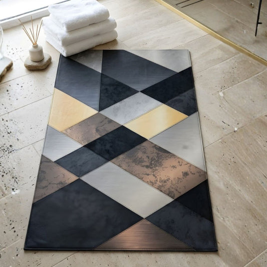 Modern Geometric Nappa Leather Bath Mat Non Slip Rubber Mat