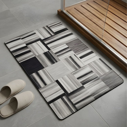 Contemporary Abstract Mosaic Nappa Leather Bath Mat