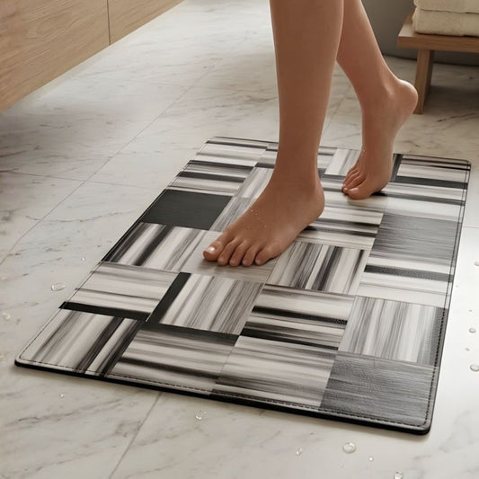 Contemporary Abstract Mosaic Nappa Leather Bath Mat