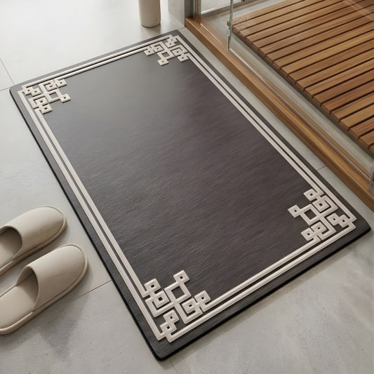Premium Geometric Border Nappa Leather Mat Ultra Non Slip Floor Mat